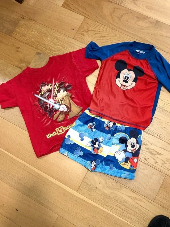 Boys 4T Disney Bundle Mickey Mouse Red & Blue Swim Set / Star Wars Tee - Picture 1 of 8